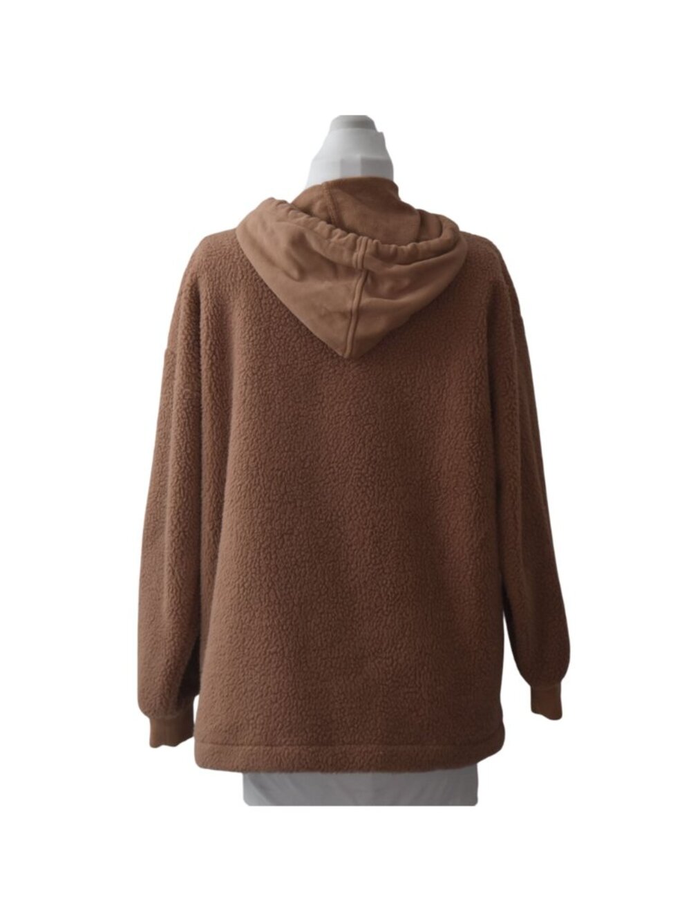 Madewell Resourced Fleece Bubble Sleeve Hoodie Sweatshirt Brown Sherpa Womens S - Picture 2 of 7